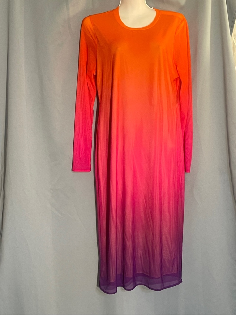 Long Sleeve Ombre Maxi Dress in Orange-Pink-Purple